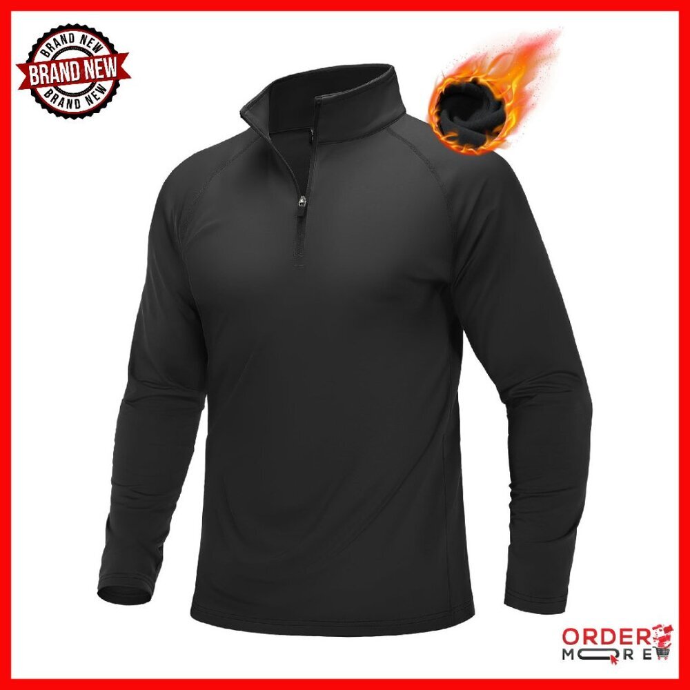 Men's Quarter Zip Fleece Pullover Thermal Gym Workout Top Stretch Fabric
